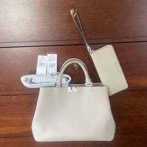 MICHAEL KORS Cement Florence Lg Satchel & Jet Set Travel Continental Wallet $536